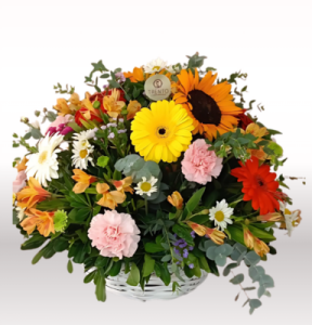 ARREGLO SUMMER LOVE GERBERAS, GIRASOL Y FLORES MIXTAS