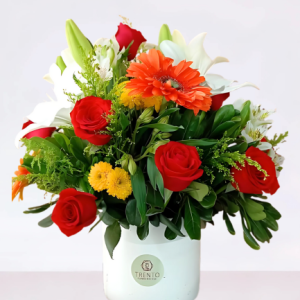 Arreglo María José Rosa, gerberas y follajes