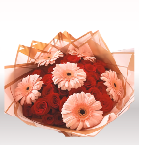 BOUQUET ANABEL 50 ROSAS ROJAS Y GERBERAS
