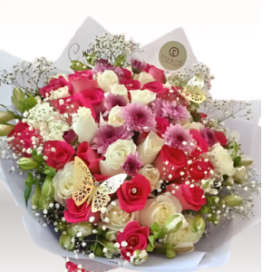 BOUQUET SOFIA 50 ROSAS FIUSHA Y BLANCAS