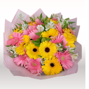 BOUQUET YOLANDA GERBERAS MIXTAS CON FOLLAJE