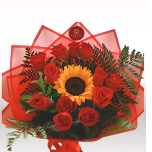Bouquet Roses and Sunflower 12 Rosas y Girasol