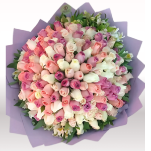 Bouquet Violet Rosas tonos pastel