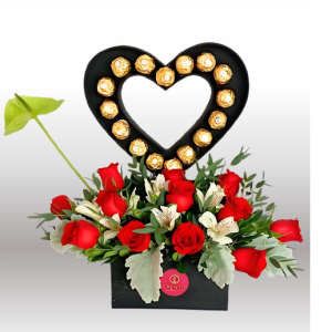 Caja  Corazón  de  Amor Rosas y chocolates