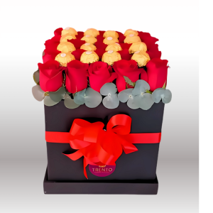 CAJA DULCE AMOR ROSAS Y CHOCOLATES FERRERO