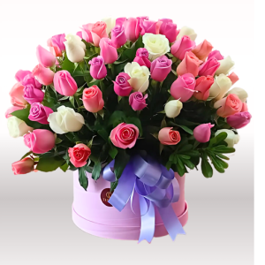 CAJA ZAYDA 100 rosas colores pastel