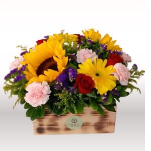 Caja Amor Radiante Girasoles, rosas y claveles