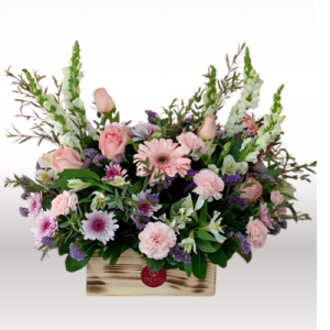 Arreglo Melodía de color  Gerberas, rosas y perritos
