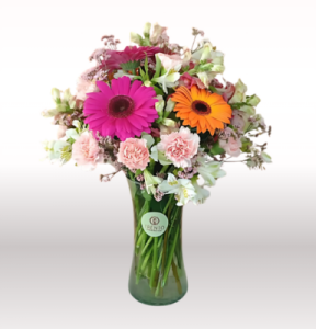 JARRÓN DELIA GERBERAS Y FLORES MIXTAS