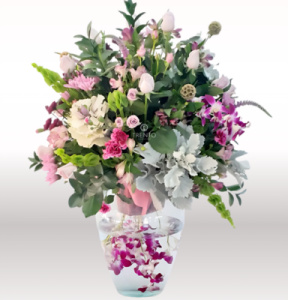 Jarrón CASCADA FLORAL Rosas, Orquídeas y Flores mixtas