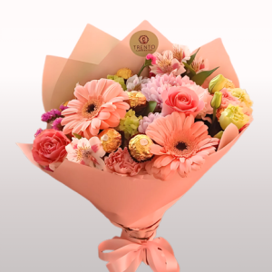 Bouquet Apapacho de Mamá rosas rosas, gerberas y chocolates ferrero