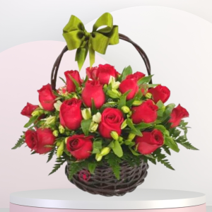 Canasta Red Love Rosas rojas y alstromelias